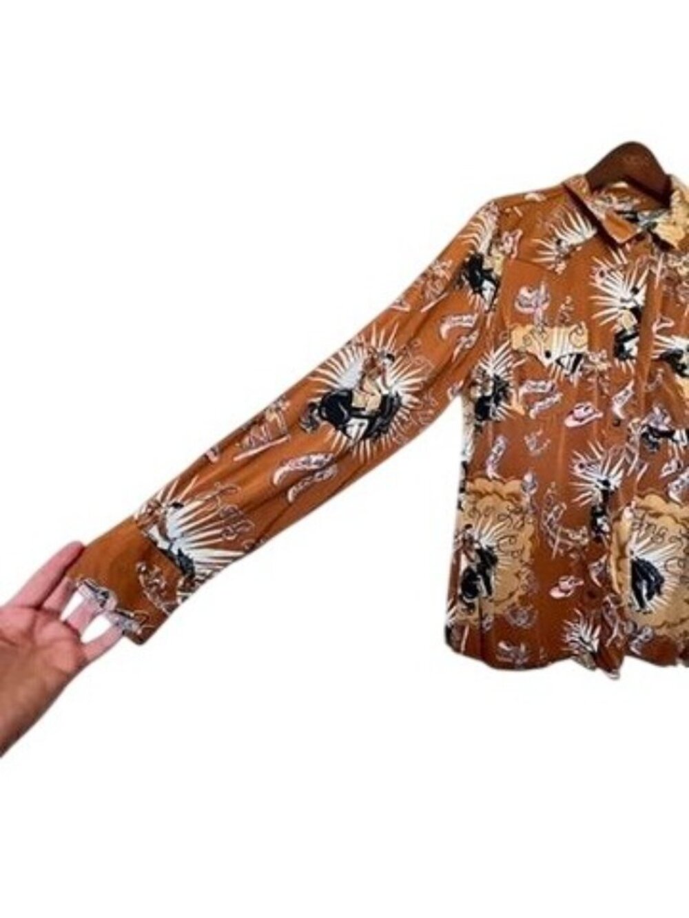 Wrangler Retro Womens Sz XL Western Snap Shirt Cowboy Print Festival Concert - Picture 4 of 12